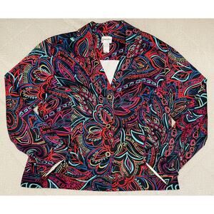 Chicos Womens Jacket size 2 Large Artsy Geometric Button Front career city